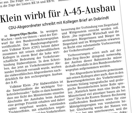 Siegener Zeitung über Volkmar Klein